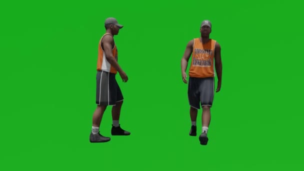 3D绿色屏幕的运动非洲男子带着两种不同的观点在体育馆里散步 — 图库视频影像
