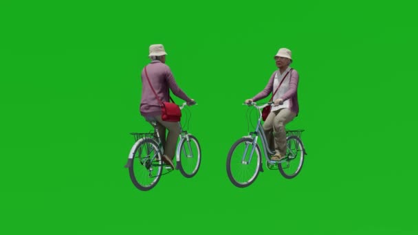 Πράσινο Οθόνη Παλιά Ασιατική Γυναίκα Ιππασία Ποδήλατο Πάρκο Διαφορετικές Απόψεις — Αρχείο Βίντεο