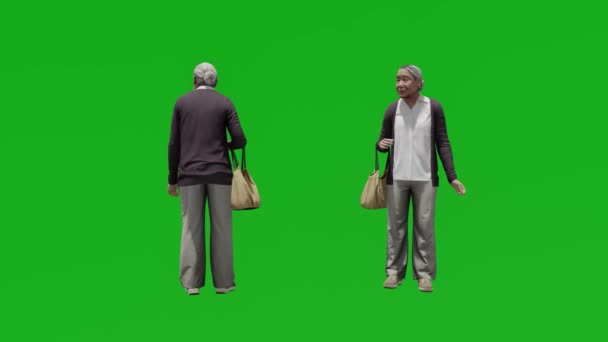 Πράσινο Οθόνη Παλιά Ασιατική Γυναίκα Περιμένει Λεωφορείο Στο Σταθμό Διαφορετικές — Αρχείο Βίντεο