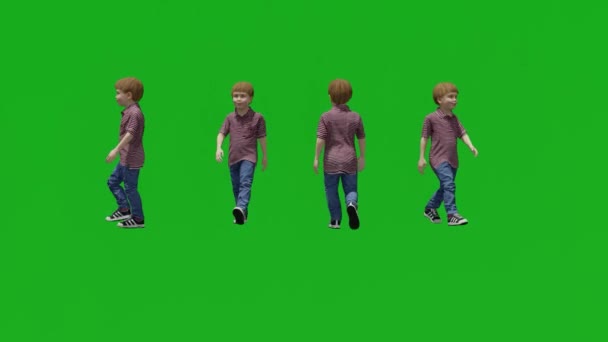 Zelená Obrazovka Americký Chlapec Walking School Different Views Green Screen — Stock video