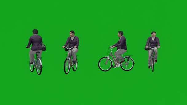 3Dヨーロッパのおばあちゃんが自転車に乗って公園の緑の画面を4つの異なるビューで3Dヨーロッパのおばあちゃんが自転車に乗って公園の緑の画面を4つの異なるビューで3Dヨーロッパのおばあちゃんが自転車に乗って公園の緑の画面 — ストック動画