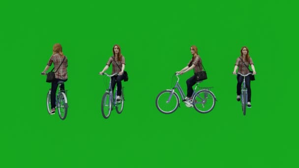 3Dアメリカの母は4つの異なるビューで自転車の緑の画面に乗る3Dアメリカの母は4つの異なるビューで自転車の緑の画面に乗る3Dアメリカの母は4つの異なるビューで自転車の緑の画面に乗る — ストック動画