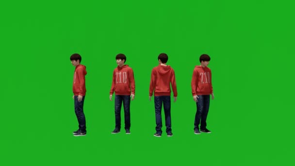 3D高校男の子緑スクリーンで学校話4異なるビューともに赤シャツ3D高校少年緑スクリーンで学校話4異なるビューともに赤シャツ3D高校少年緑スクリーンで学校話4異なるビューともに赤シャツ — ストック動画
