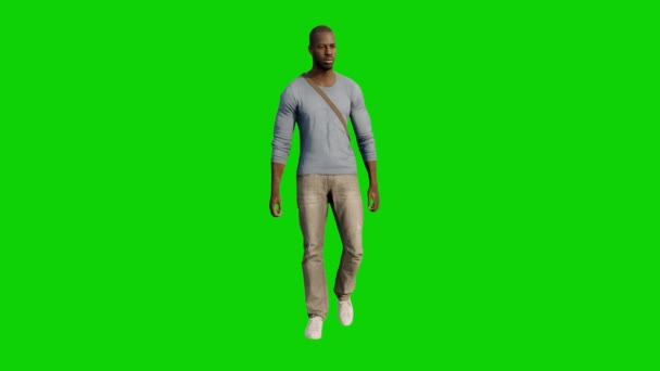 Hombre Africano Atleta Estudiante Con Pantalla Verde Caminando Aula Animación — Vídeos de Stock