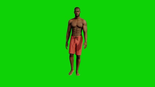 Athletic African Man Green Screen Walking Swimming Pool Front View — Stok Video