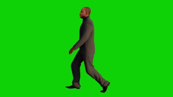Afričan Obchodní Muž Zelenou Obrazovkou Chůze Kancelář Boční Pohled Chroma — Stock video