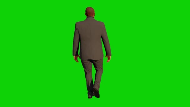 緑の画面を持つアフリカのビジネスマンは クロマアニメーションとのビジネスミーティングバックビューに行く — ストック動画