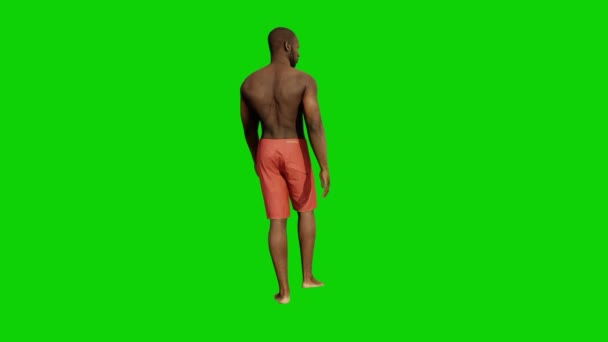 Africký Atletický Muž Zelenou Obrazovkou Chůze Bazén Zpět Pohled Chroma — Stock video