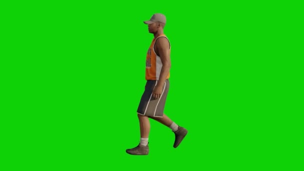 Волейболист Мультипликатор Гуляющий Стадиону Зеленым Экраном Хрома Ключ Мужчина Волейболист — стоковое видео