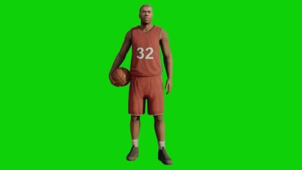 Анімація Чоловічий Баскетболіст Дивиться Гравців Стадіон Зелений Екран Хром Ключ — стокове відео