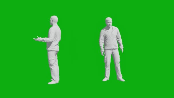 Inspector Man Green Screen Looking Hall Two Different Views Color — Stockvideo