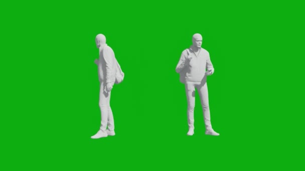 3D家の男緑の画面色や材料なしで2つの異なるビューで空気の性質を食べる — ストック動画