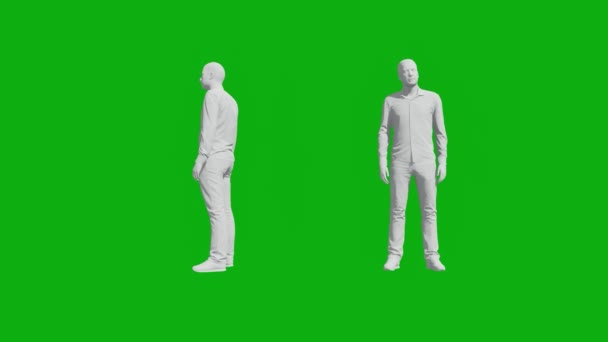 3D绿色屏幕办公室工作人员步行办公室两种不同的观点没有颜色和材料 — 图库视频影像