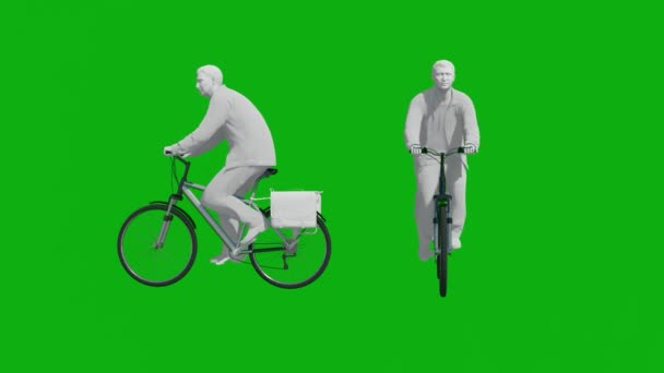 Tourist Man Green Screen Riding Bicycle City Two Different Views — Stock Video