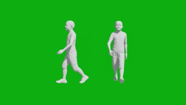 Niño Europeo Caminando Pantalla Verde Con Dos Vistas Diferentes Sin — Vídeos de Stock