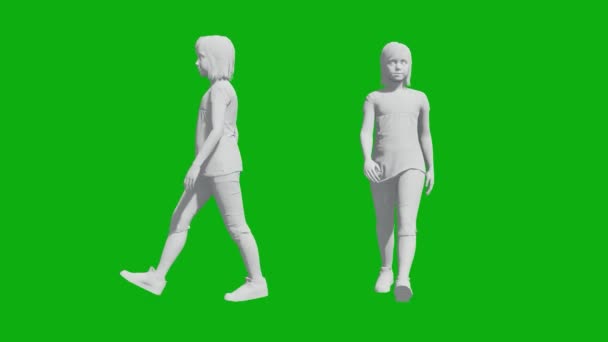 Linda Niña Escuela Europea Caminando Pantalla Verde Con Dos Vistas — Vídeo de stock