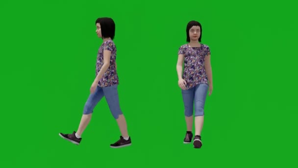 Americano Colegiala Escuela Caminando Pantalla Verde Con Dos Puntos Vista — Vídeo de stock