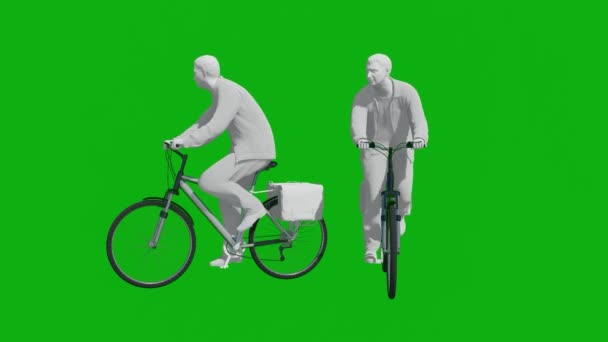 Tourist Man Green Screen Riding Bicycle City Two Different Views — Stock Video