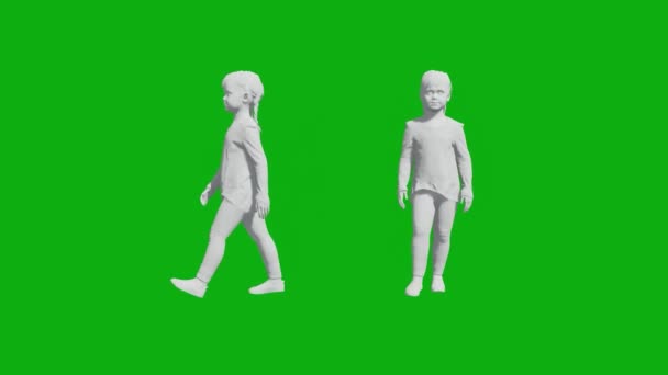 Niño Europeo Caminando Pantalla Verde Con Dos Vistas Diferentes Sin — Vídeo de stock