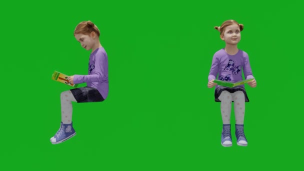 美しい3D赤ちゃんの女の子の緑の画面2つの異なるビューで物語を伝える — ストック動画