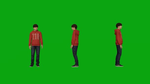 3D若い男の子緑の画面3つの異なるビューを持つ子供たちと話して — ストック動画