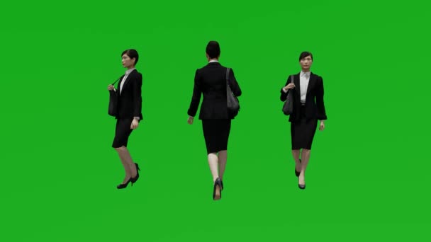 Asiatico Donna Verde Schermo Andando Ufficio Con Diversi Punti Vista — Video Stock