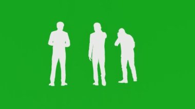 2D animasyon üç Amerikalı satıcı yeşil scree alıcılarla telefonda konuşuyor.