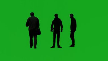 İki boyutlu animasyon üç farklı öğrenci yeşil ekran konuşuyor ve oyun alanında yürüyor.