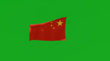 Yeşil ekrandaki Çin bayrağı 3 boyutlu rüzgarda sallanıyor ve dalgalanıyor.