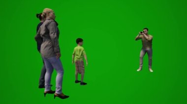 3D fotoğraf lezbiyenleri yeşil ekranda aile animasyonlarını çekiyor