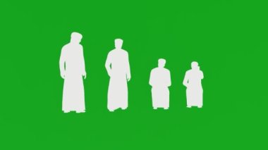 2D animasyon dört farklı beyaz adam oturuyor ve yeşil ekran arka planında yürüyor ve renksiz ön görüş kromatonundan konuşuyor