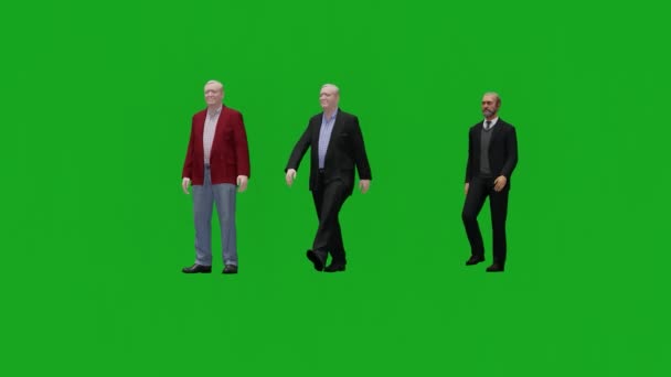 Business Man Walk Green Screen People Chroma Key Background Render — Stock Video