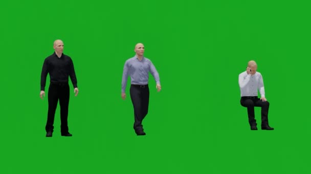 Hombre Negocios Caminar Verde Pantalla Gente Croma Clave Fondo Renderizar — Vídeos de Stock