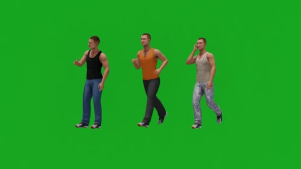 3Dビジネスマン歩く緑の画面の人々クロマキー背景3Dレンダリングアニメーション4K — ストック動画