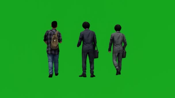 Três Estudantes Sexo Masculino Diferentes Tela Verde Andando Esperando Partir — Vídeo de Stock