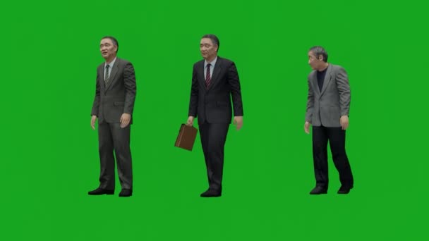3D商务人士走绿屏人彩色键背景3D渲染动画4K — 图库视频影像