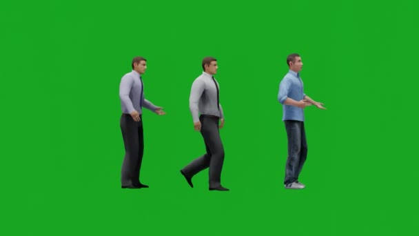 Hombre Negocios Caminar Verde Pantalla Gente Croma Clave Fondo Renderizar — Vídeo de stock