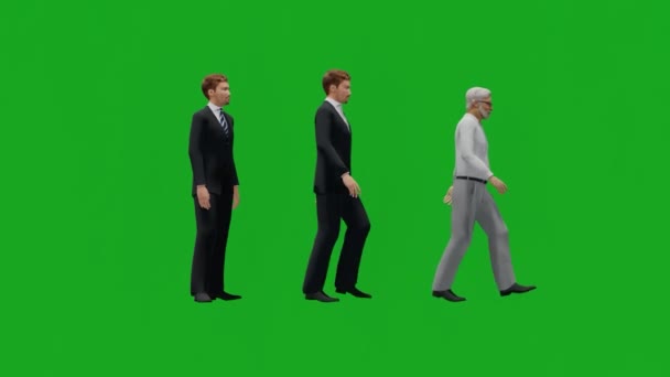 3D商务人士走绿屏人彩色键背景3D渲染动画4K — 图库视频影像