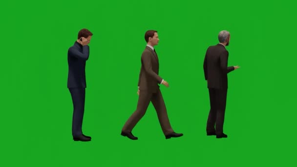 Uomo Affari Camminare Verde Schermo Persone Chroma Chiave Sfondo Rendering — Video Stock