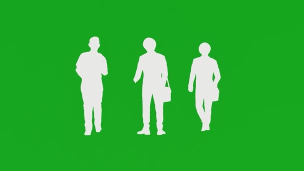 Анимации Три Молодых Студента Зеленый Экран Собирается Остановку Школьного Автобуса — стоковое видео