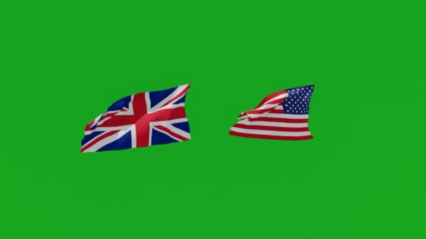 Прапор Сполучених Штатів Америки Сполученого Королівства Поруч Зеленому Екрані Тремтіє — стокове відео