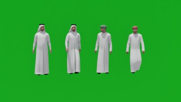 Dört Arap Yeşil Ekran Ayakta Hareket Ediyor Taraftan Yürüyor — Stok video
