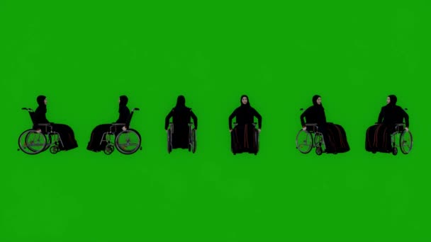 Müslüman Kadın Yeşil Ekran Altı Farklı Manzaralı Tekerlekli Sandalye — Stok video