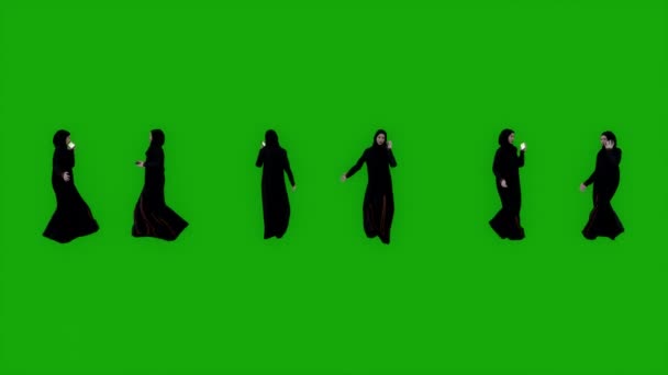 Μουσουλμάνα Γυναίκα Πράσινο Οθόνη Πόδια Και Καλώντας Τηλέφωνο Έξι Διαφορετικές — Αρχείο Βίντεο