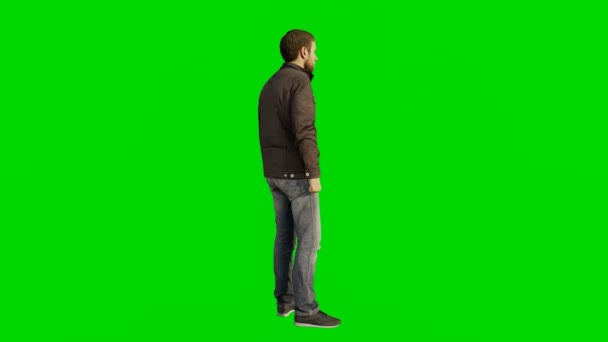 Animace Bílý Muž Při Pohledu Ulici Zelenou Obrazovkou Chroma — Stock video