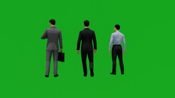 Üzletemberek Ázsiai Alkalmazott Zöld Képernyő Séta Beszélgetés Animált Hátoldalról — Stock videók
