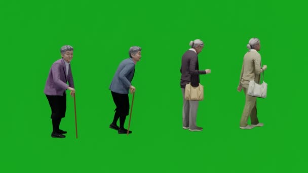Τέσσερις Διαφορετικές Παλιές Ασιατικές Γυναίκες Πράσινη Οθόνη Πόδια Στο Κατάστημα — Αρχείο Βίντεο