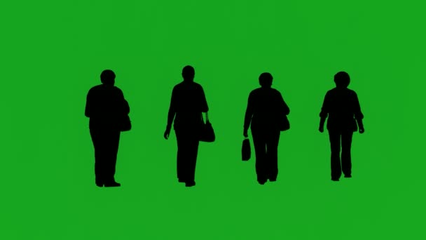 シルエット4人の主婦緑の画面は 店やアニメーションから市場を歩く — ストック動画
