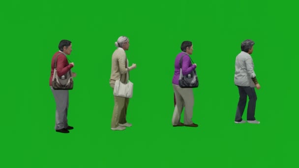 Boyutlu Mağazada Dört Farklı Asyalı Amerikalı Kadın Yeşil Ekran Yürüyüşü — Stok video