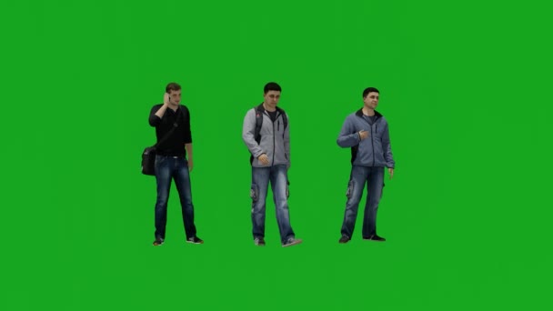 Three Different Young Students Green Screen Going Class Talking — Stock Video